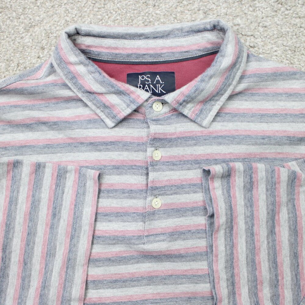 Jos. A. Bank Polo Shirt Mens XL Pink/Purple Striped Tailored Fit 100% Cotton S/S